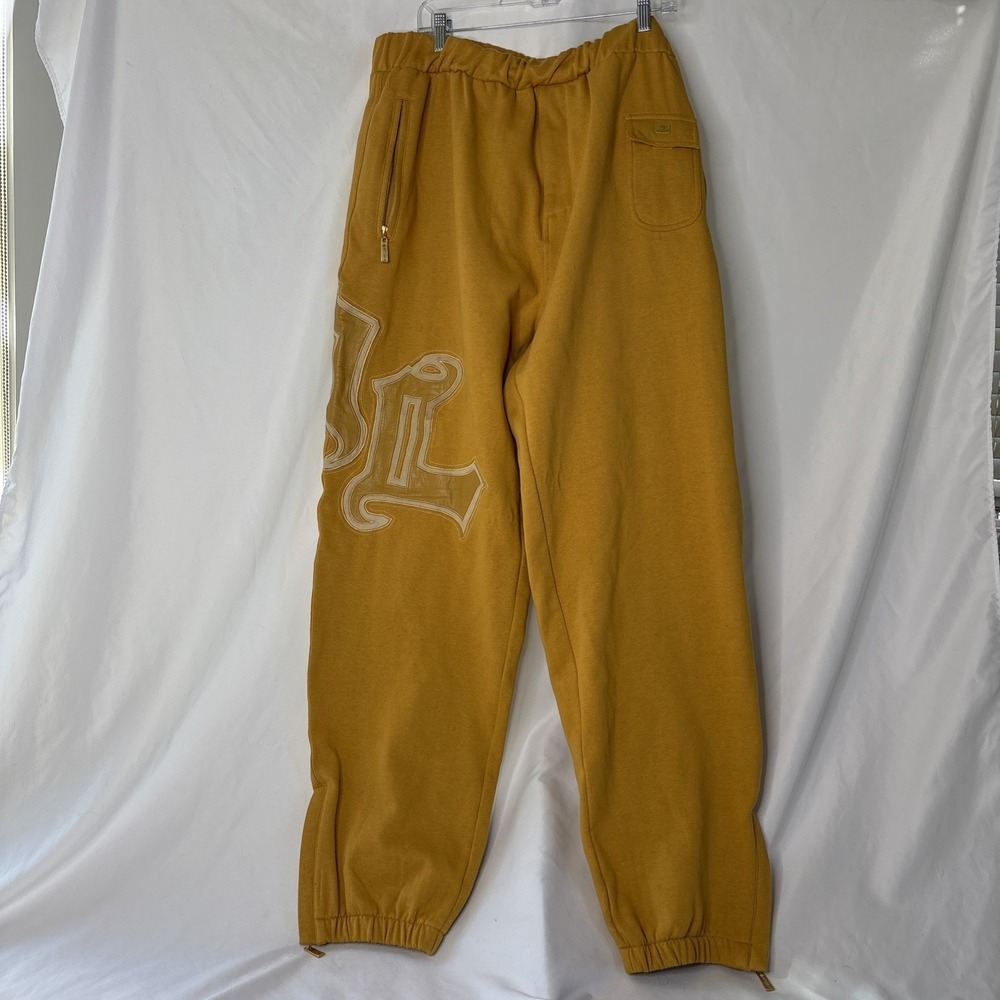 Al Wissam Mens 2XL Detroit Leather Detailed Fashion Yellow Gold Joggers‎ READ